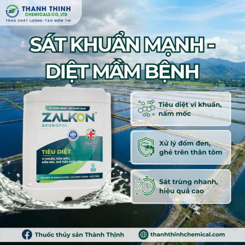 ZALKON® - Diệt virus, vi khuẩn, loại bỏ đốm đen, ghẻ trên tôm, sát trùng bể ương, dụng cụ nuôi